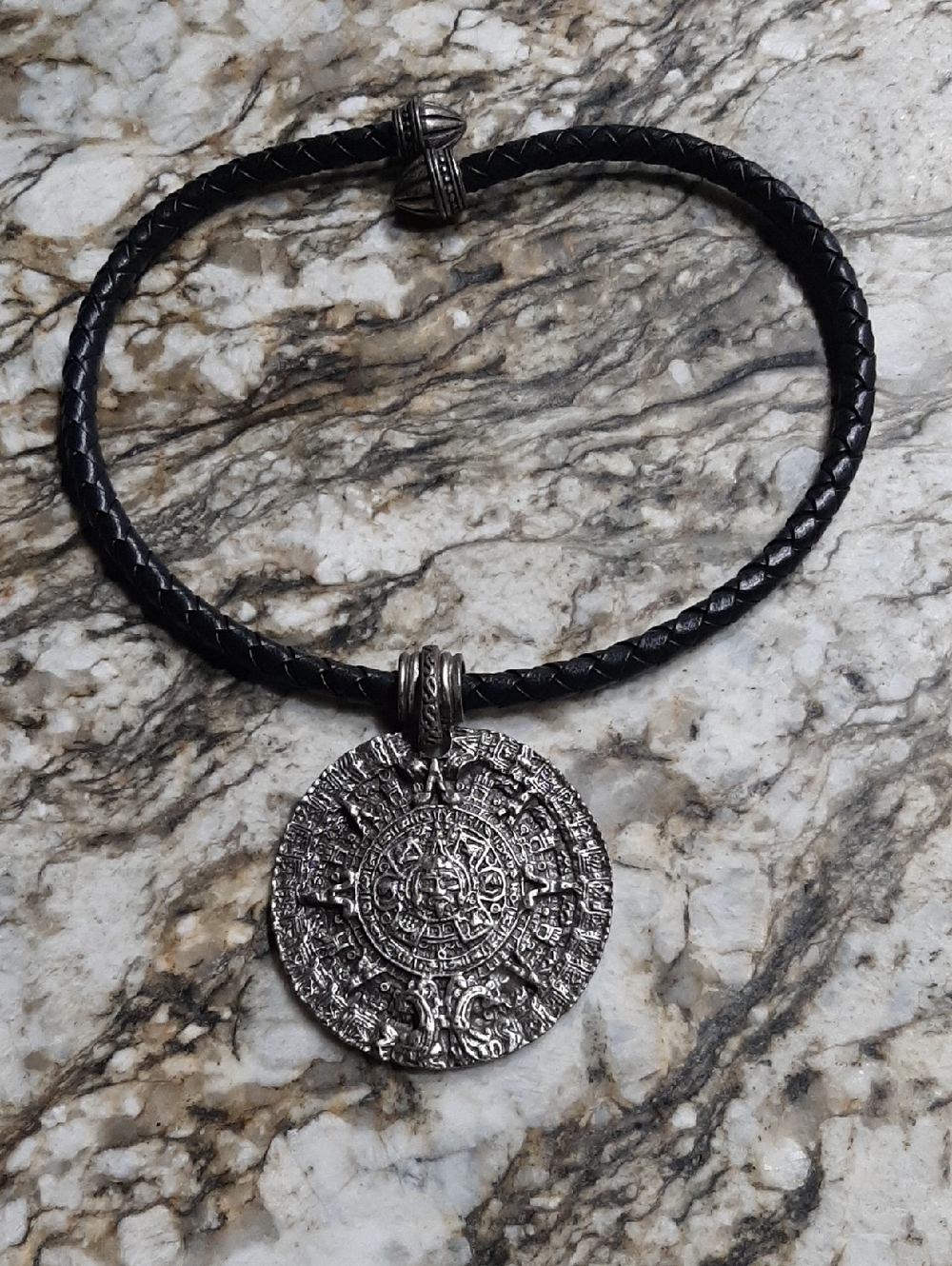 CHICO'S Braided Leather Choker Medallion.